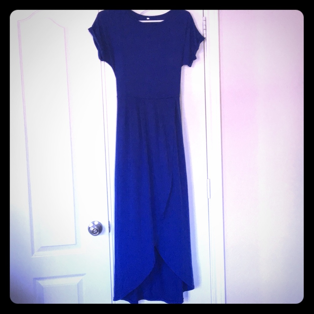 Hi-lo, short sleeve, royal blue dress